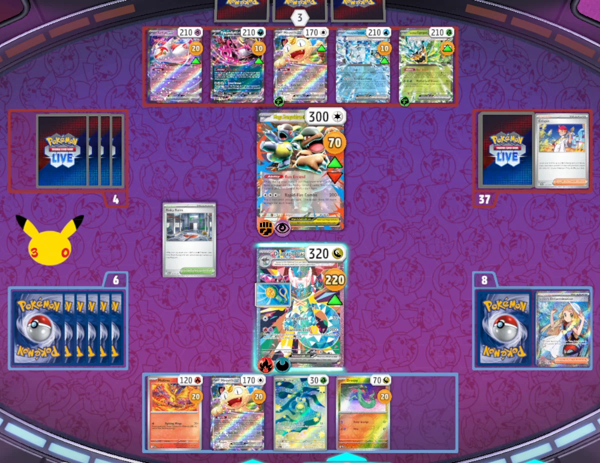 Tabuleiro de uma partida no Pokémon TCG Live